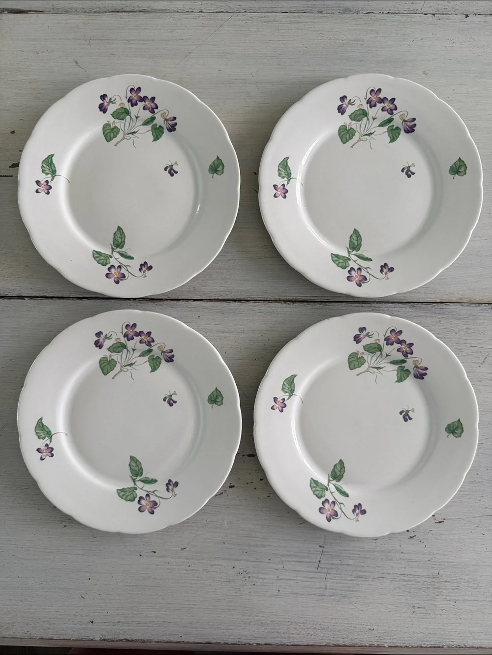 Lenox Spring Violets Salad Plates with Purple Violet Floral Motif - Set of 4